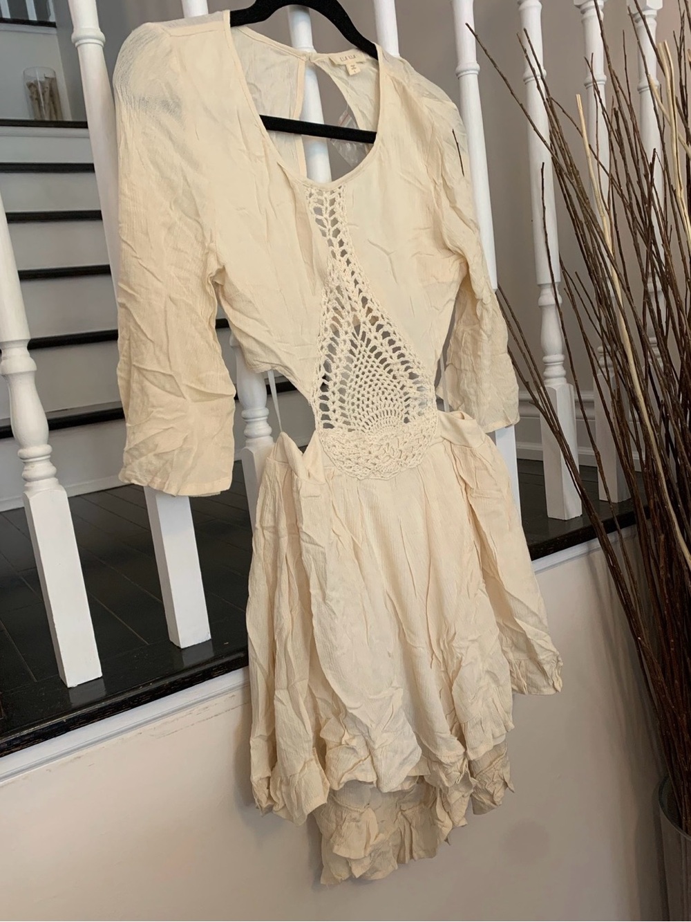 ILLA ILLA Cream Crochet-Back Romper with Cutout Waist